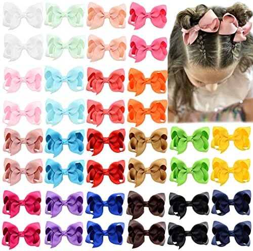 YHXX YLEN 40PCS 3Inch Hair Bows for Girls Grosgrain Ribbon Toddler Hair Bow by YHXXYLEN
