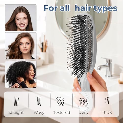 Hair Brush for Women Plating color for Thick Curly Thin Long Short Wet or Dry Hair Adds Shine and Makes Hair Smooth Detangling Brush Scalp Massage Styling Portabl(silver) - Image 3