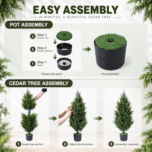 HyeFlora Artificial Cedar Tree 3 ft, Faux Topiary Shrubs Plant for Outdoor - Image 6
