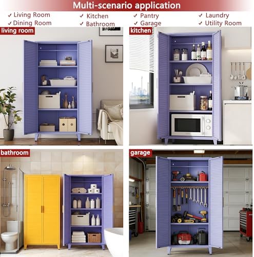 61" Tall Metal Pantry Cabinet with Lock and 3 Adjustable Shelves,Freestanding Heavy Duty steel Storage Locker,Purple Metal Cabinets for Kitchen,Living Room,Laundry,Garage,61" H X 27.6" W X 13.8" D - Image 6