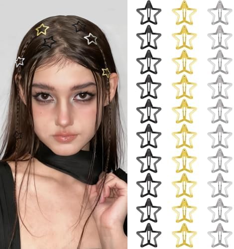 Star Hair Clips Y2K Metal Hair Accessories-30 PCS ，Black Gold Silver by VIBILIA