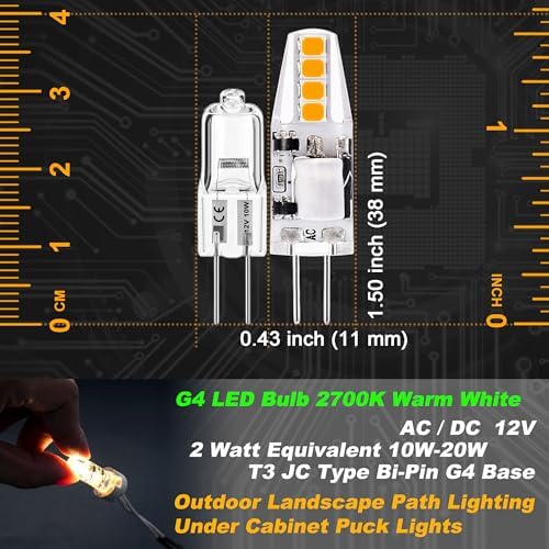 G4 LED Bulb 2W 2700K Warm White AC/DC12V 10W-20W T3 JC Type Bi-Pin, 10 Pack - Image 4