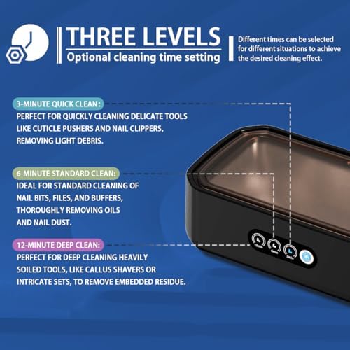 Pinkiou Nail Tool Cleaning Machine, 3 Timer Modes Nail Tool Sterilizer for Nail Drill Bits, Tweezers,Nail Art Brush, Nail Clipper, Makeup Brush, Jewelry Cleaning, Salon for Home Use, 22oz(650ML) - Image 4