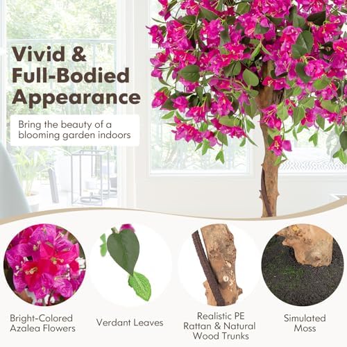 Goplus 53” Bougainvillea Artificial Tree, Faux Silk Flower Tree in Pot w/ 576 Flowers, 288 Leaves, Tall Fake Floor Plant, Artificial Plants for Indoor Outdoor Bedroom Living Room Decor - Image 4