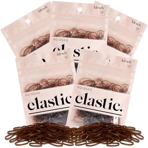 Kitsch Hair Ties No Damage for Kids, Teens and Women - Brown, 500pcs by Kitsch