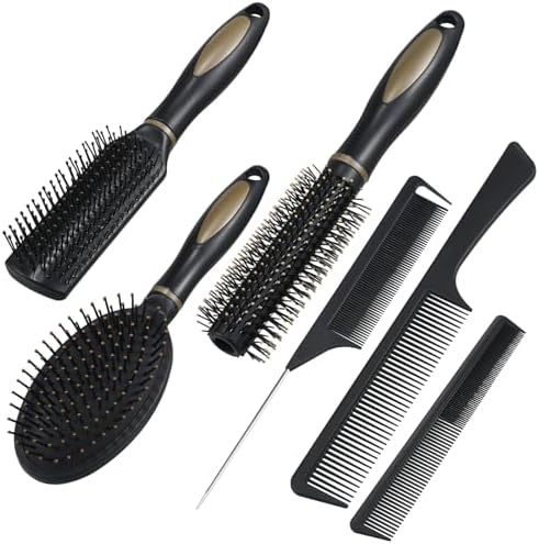 6 Pieces Detangling Styling Comb Set for Women and Men - For Straight, Curly, and All Hair Types by auroray