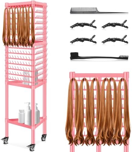 GADFISH Braiding Hair Rack with 5-Tray, Hair Extension Holder Hanger, 420 Pegs 3-side Rack for Braiding Separator Display Stand (Pink) by GADFISH