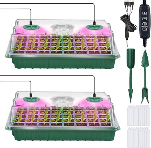 YAUNGEL Seed Starter Tray with Grow Light & Timer, 80 Cells,2-Pack,Green by YAUNGEL