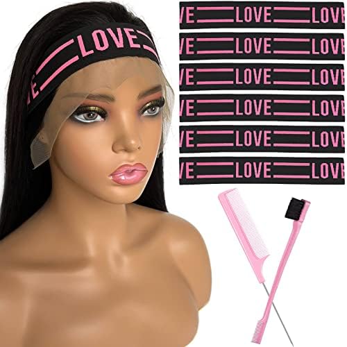 Wig Band and Lace Melting Band Set - Elastic Edge Wrap Bands to Keep Lace Front Wigs in Place and Lay Edges (8 Piece Set, Black Pink) by Iraatraa