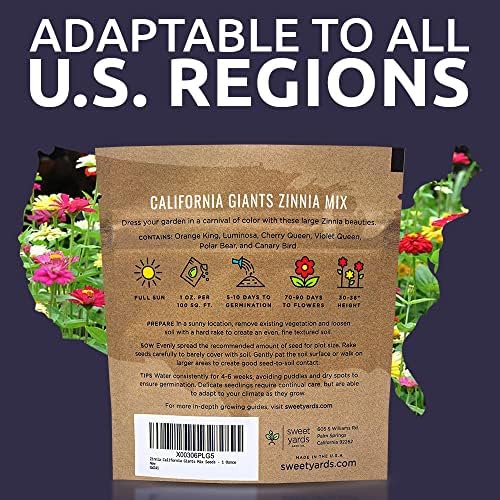 Zinnia Seeds - California Giants Mix - Large 1 Ounce Packet - 3,000 Flower Seeds - Mixed Colors and Large Blooms (Pack of 3) - Image 7