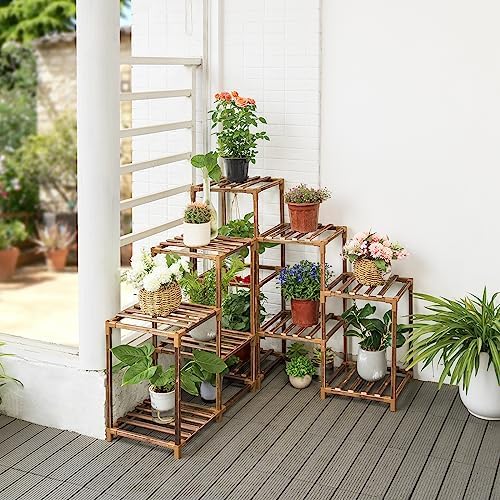Plant Stand Indoor Outdoor, 10 Tiered Plant Shelf Wood Plant Rack - Image 6