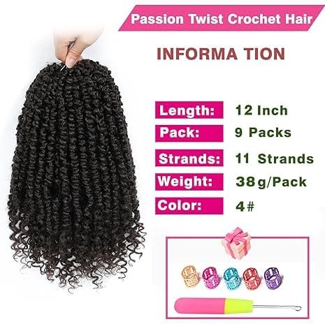 9 Packs Passion Twist Crochet Hair 12 Inch Bohemian Short Crochet Braids 4# - Image 4
