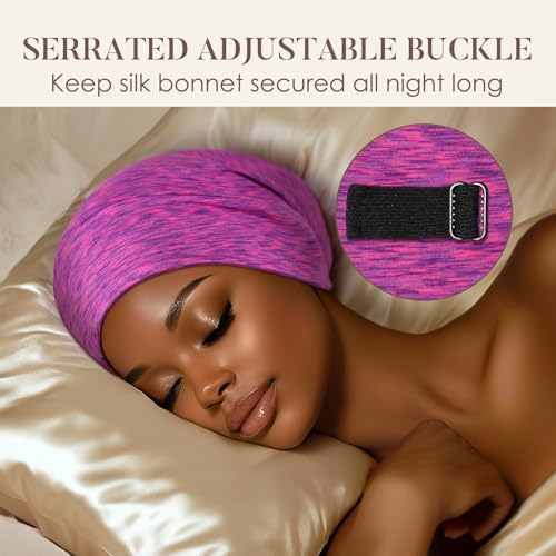 LULUSILK 100% Mulberry Silk Bonnet for Sleeping Women and Men, Hot Pink - Image 4