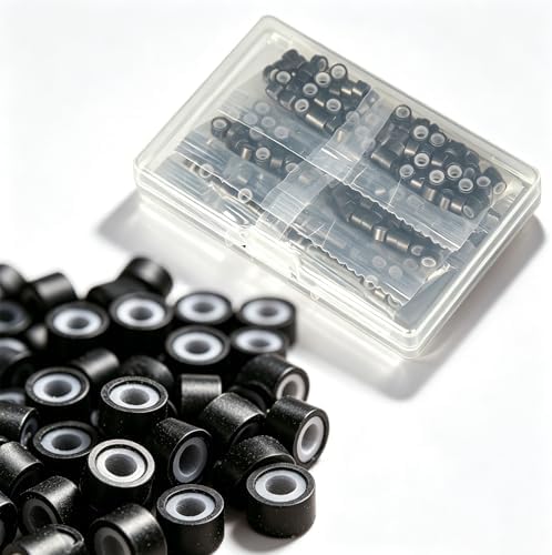 200Pcs 5mm Silicone Micro Ring Beads, Black for Thin Hair by HANDWIGHairExtensions
