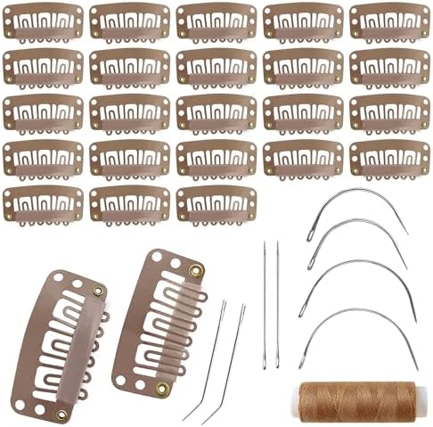 MUIIGOOD 25Pcs 32mm Hairpieces Snap Clips U Shape Wig Clips for Hair Extensions Making Wig Accessories Set Tools (Light Brown) by MUIIGOOD