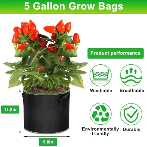 MEKOLIFE 3-Pack 5 Gallon Grow Bags, Nonwoven Planting Bags with Handles - Image 5
