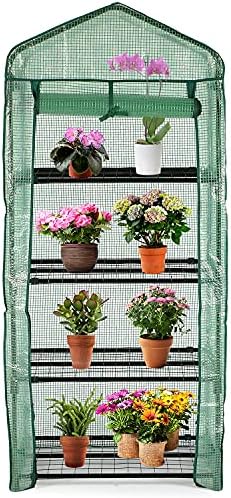Mini Greenhouse for Indoor Outdoor, Small Plant Greenhouse 4 Tier Rack Stands with PE Cover, Portable Rack Shelves Gardening Green House for Seeds and Flowers, 27"x20"x62" - Image 2
