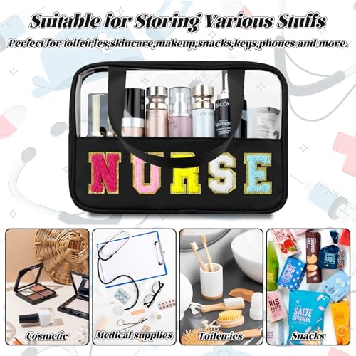 BuyCard Nurse Gift Chenille Letter Bags Clear Makeup Bag for Travel - Image 4