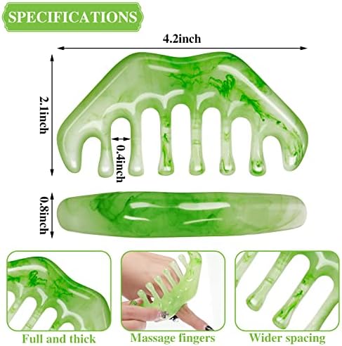 Geiserailie 2 Pcs Jade Combs Gua Sha Stone Scalp Massage Tool - Image 2