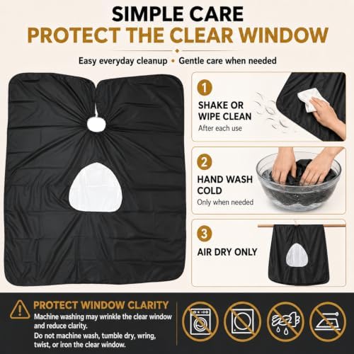 Barber Cape with Clear Phone Viewing Window, Salon Hair Cutting Cape, Black - Image 7