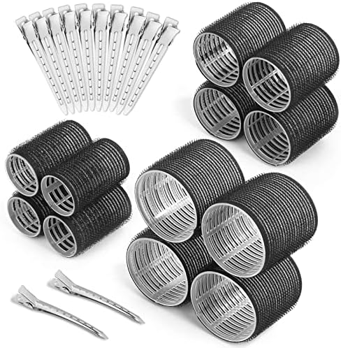 Self Grip Hair Rollers and Curlers Set - 24 Pieces with 3 Sizes (4 Jumbo, 4 Large, 4 Medium) and 12 Clips for Long, Short, Thick, Fine Hair Styling by shynek