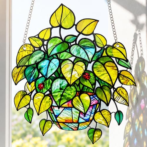 Plant Suncatcher Glass, Stained Glass Suncatcher Plant Window Hanging, Unique Nature Lover Gifts Leaf - Image 4