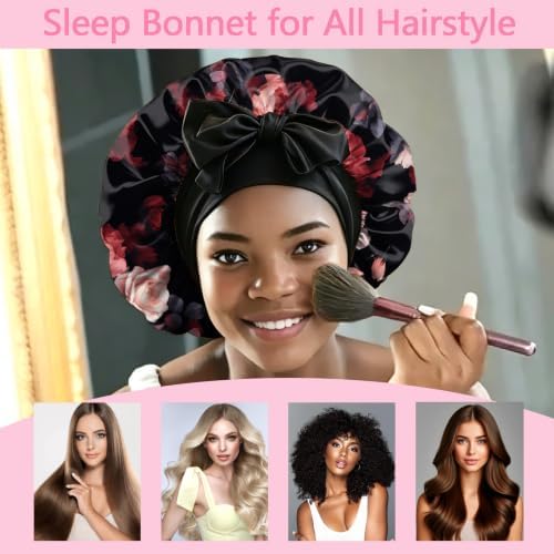 Satin Hair Bonnet Silk Bonnet for Sleeping Double Layer Elastic Tie Band Adjustable Reusable Hair Cap Cute Women Girls - Image 4