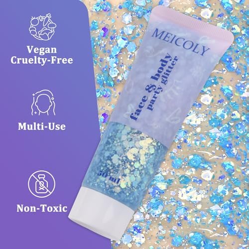 MEICOLY Chameleon Mermaid Blue Body Glitter,Chunky Face Glitter for Halloween,Color Changing Mermaid Hair Glitter Face Paint,Glitter Sequins for Face Body Hair,Festival Party Cheer Glitter Makeup - Image 6
