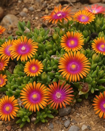 Perennial Farm Delosperma 'Fire Spinner' – Live Groundcover in 1 Quart, Vivid Orange Petals with Purplish-Pink Centers, Drought Tolerant, Heat Loving, Ideal for Rock Gardens & Edging by PerennialFarmMarketplace
