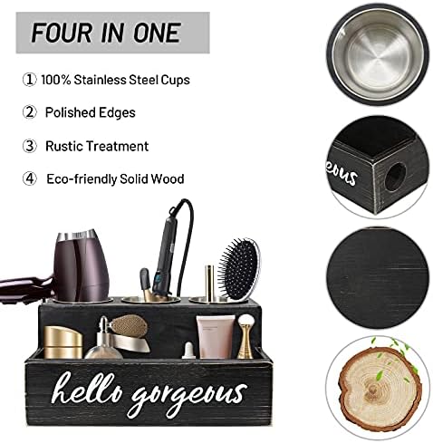 Unistyle Hair Blow Dryer Holder Black Curling Iron Holder Countertop, Hair Tools & Styling Supplies Organizer Flat ,Bathroom Counter Organizer for Accessories, Makeup, Toiletries Storage - Image 2