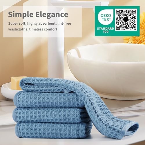 Microfiber Waffle Face Towels, 4 Pieces, Soft, Absorbent, Fast Drying, Lint Free 430 GSM (Blue) - Image 6