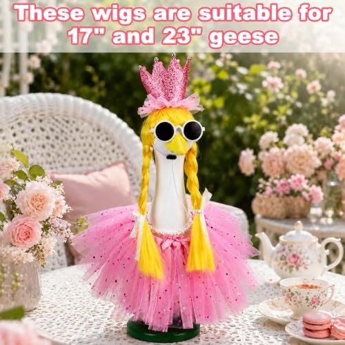 Pink Fairy Porch Goose Outfit Set with Braided Yellow Wigs, 4-Piece - Image 3