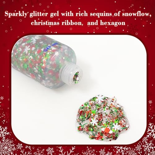 MEICOLY Christmas Face Glitter Gel with Snowflake Sequins,Red White Green X-MAS Body Glitter for Halloween,Christmas Hair Glitter Makeup for Women Girls,Stocking Stuffer Gifts for Kids - Image 5