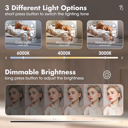 ouboyo 28" x20” Hollywood Vanity Mirror with Lights & Bluetooth Speaker - 14 LED Bulbs, 3 Color Modes, Touch Control, USB/Type-C Charging, 5X Magnification - Image 5