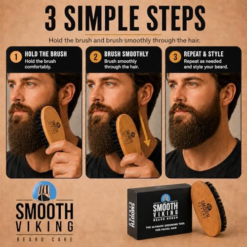 Smooth Viking Beard and Facial Hair Grooming Set - Natural Boar Bristle Brush, Mustache Brush, Styling and Shaping Tool for Men - Image 4