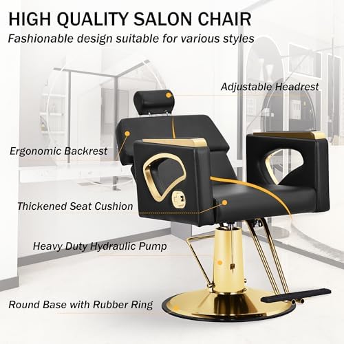 Black Salon Chair for Hair Stylist, Reclining Barber Chair for Barbershop - Image 5