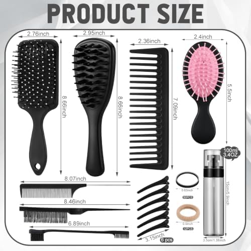 ProSuites 76 Pcs Black Hair Brush Set for Baby Girls - Scalp Scrubber with Handle, Detangle Hair Brush, Spray Bottle, Slick Back Brush Set Wide Tooth Mini Wet Brushes for Travel Home Use - Image 4