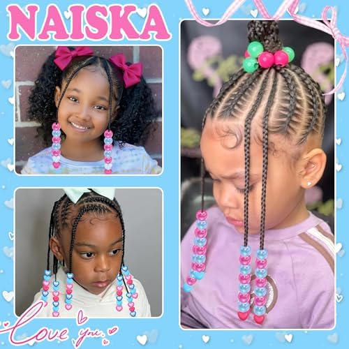 NAISKA 108PCS Hot Pink Blue Hair Beads 12 Styles Box Beads for Hair Heart Dreadlock Jewelry Iridescent Braids Bead Loc Jewelry Cute Hair Accessories for Kids Girls - Image 7