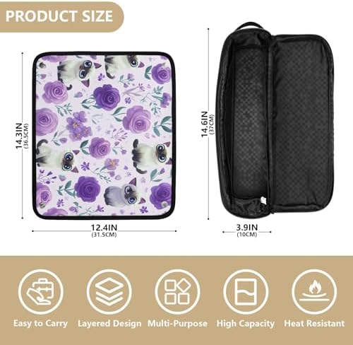Hair Tools Travel Bag with Heat Resistant Mat 2-in-1 Hot Tools Travel Bag Organizer Flat Curling Iron Travel Case for Straightener Purple Floral Cute Cats - Image 4