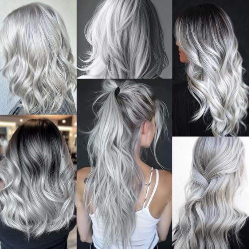 Sliver Gray Hair Extensions Clip in Light Grey Hairpiece Gift 14PCS - Image 6