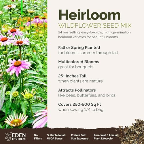 Eden Brothers Heirloom Flower Mixed Seeds for Planting, 1/4 lb, 120,000+ Seeds with Zinnia, Toadflax, Evening Primrose | Attracts Pollinators, Plant in Spring or Fall, Zones 3, 4, 5, 6, 7, 8, 9, 10 - Image 2