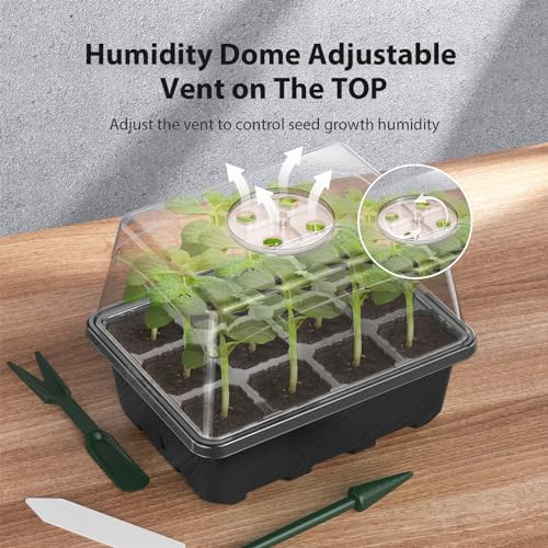 Seed Starter Tray, 20PCS Seed Starter Kit, Seedling Starter Trays with Heightened Lids for Seed Staring, Indoor Gardening Plant Germination Trays (12 Cells per Tray) Black - Image 5