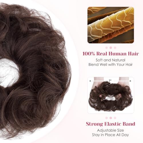 Messy Bun Hair Pieces Human Hair, Wavy #02 Dark Brown - Image 2