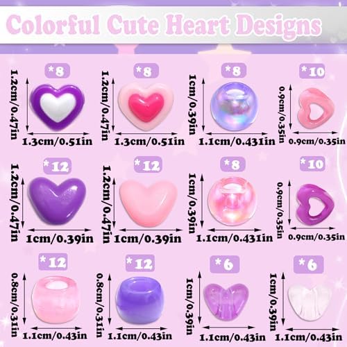 NAISKA 112PCS Pink Purple Hair Beads 12 Styles Box Beads for Hair Cute Pony Bead Heart Braids Jewelry Multi-Styles Hair Accessories for Kids Girls - Image 4