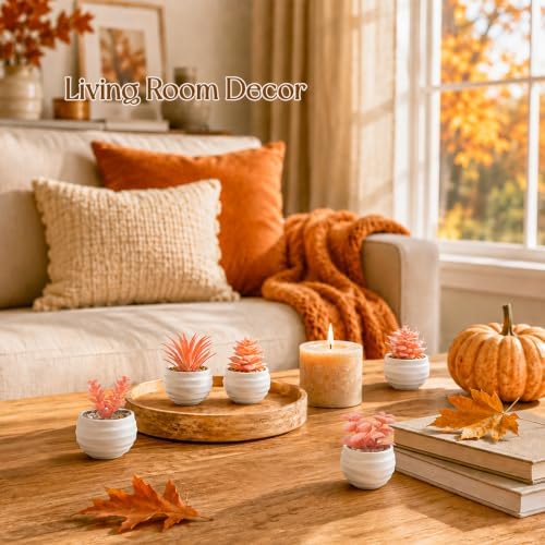 Der Rose 6 Pack Fall Fake Succulent Plants in White Pots for Autumn Decor - Image 3