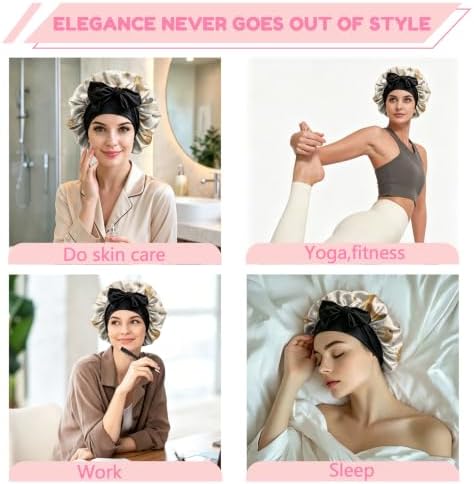 Satin Hair Bonnet Silk Bonnet for Sleeping Double Layer Elastic Tie Band Adjustable Reusable Hair Cap Cute Women Girls - Image 7