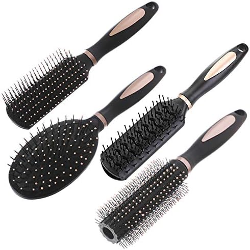Pack of 4 Anti-Static Hair Tools for Women, Men & Kids: Oval Comb, Round Vent Brush, Detangling Paddle Brush for Wet/Dry Hair Massage & Shine, QXDAI-10 by Unknown