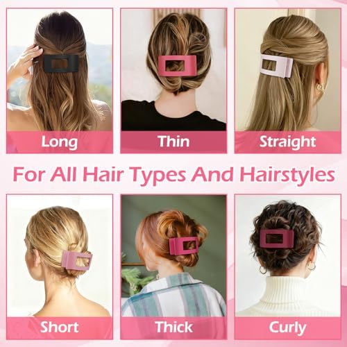 French Flat Hair Clips for Women 6pcs Hair Claw Clips for Thick or Thin Hair Matte Claw Clips for Girls Barrettes Non-Slip Strong Hold Hair Accessories for Women (Pink) - Image 6