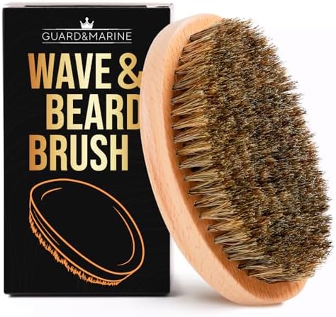 GUARD&MARINE Wave & Beard Brush for Men – Natural Boar Bristles, Palm Curve Design, Wood Handle – Shapes 360 Waves & Softens Beard by Unknown