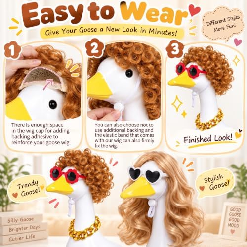 4Pcs Porch Goose Wigs Set Porch Goose Outfits Accessories for Outdoor Statue Accessories Garden Patio Yard Goosey Decoration (Couple Set) - Image 6